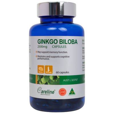Viên Uống Bổ Não CareLine Ginkgo Biloba 2500mg Hỗ Trợ Tăng Cường Tuần Hoàn Máu Não 60 Viên/Hộp