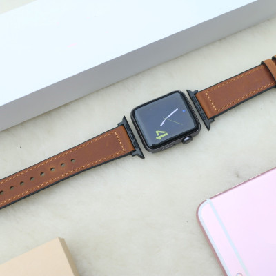Dây da sáp dầu Vintage thay thế cho Apple watch hộp gỗ cao cấp- Hàng nhập khẩu