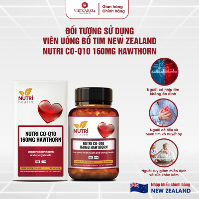 Bộ Sản Phẩm Bổ Tim, Bổ Xương Khớp New Zealand: 2 Hộp Bổ Tim Nutri Co Q10 160g Hawthorn -30 Viên; Go Glucosamine 1-A-Day 1500mg - 60 Viên