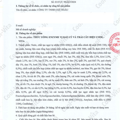Nước Uống Bổ Sung Enzyme Chiết Xuất Từ Trái Cây và Rau Củ Hỗ Trợ Tiêu Hoá, Thanh Lọc Cơ Thể Coolvita - (45ml× 7 túi)/hộp