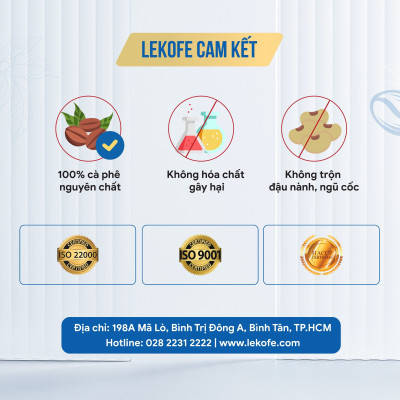 Cà phê nguyên hạt Bình Minh Lekofe 100% Robusta Đắng đậm chát nhẹ Túi 1000g