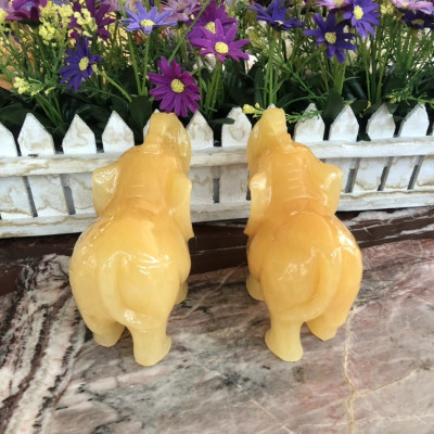 Cặp voi phong thủy đá ngọc hoàng long - Dài 11 cm