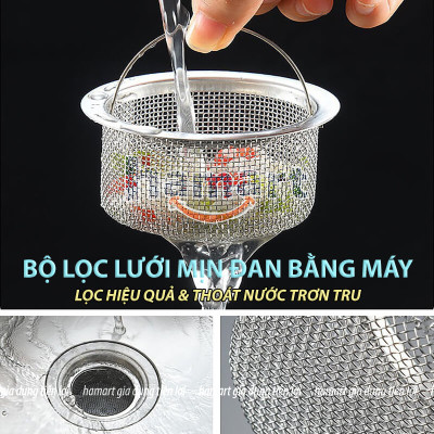 Giỏ Lọc Rác Bồn Rửa Bát INOX 304 Rổ Lọc Rác Chậu Rửa Chén Có Quai Xách Thoát Nước Nhanh Tiện Lợi