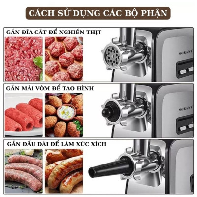 Máy xay nhồi thịt đa năng SOKANY SK-090, công suất 3200W, vừa xay thịt, vừa đùn thịt, nhồi lạp xưởng, xúc xích tại nhà - HÀNG CHÍNH HÃNG