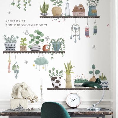 Sticker Giấy Dán Tường Decal Dán tường Tranh Dán Tường Trang Trí Tường Mẫu Kệ Hoa Lá Phong Cách Vintage ZDB-2284