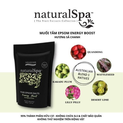 Muối tắm Epsom - Liệu pháp giải độc cơ thể, thư giãn các cơ mệt mỏi, đau nhức, cải thiện giấc ngủ - naturalSpa Energy Boost Epsom Salts 650gr