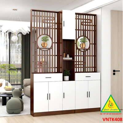 Vách ngăn phòng khách, vách ngăn tủ kệ bằng gỗ VNTK408- Nội thất lắp ráp Viendong Adv
