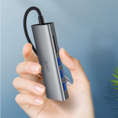  BỘ CHUYỂN ĐỔI WIWU ALPHA 532ST 5 IN 1 Cho Máy Tính Xách Tay Nhiều Cổng Loại C Với 3 * USB3.0 + TF + Thẻ SD - Hàng Chính Hãng