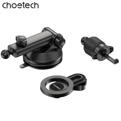Bộ giá đỡ điện thoại hít nam châm 2in 1 Choetech H01005 dán taplo hoặc kẹp khe gió xoay 360 độ - Hàng chính hãng