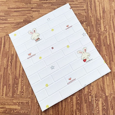 Bộ 10 Tấm Xốp Dán Tường 3D Hoạt Hình Thỏ Dễ Thương, Dày Dặn Chống Va Đập 