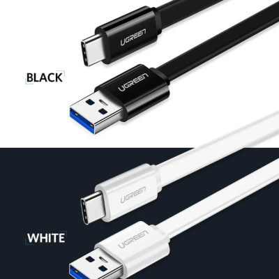 Ugreen UG10697US172TK 1M màu Đen Cáp USB TypeC sang USB 3.0 cáp dẹt - HÀNG CHÍNH HÃNG