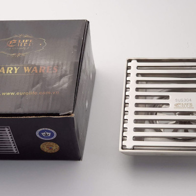 Phễu thu sàn - thoát sàn chống hôi Inox SUS 304, 10cm x 10cm Eurolife EL-HG04 ( Trắng bạc)