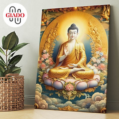 Tranh ảnh thờ treo tường hoặc tranh để bàn mẫu Phật Thích Ca trên điện vàng