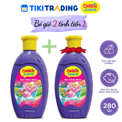 Chai Sữa Tắm Gội cho bé Carrie Junior hương trái cây thiên nhiên 280g