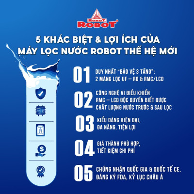 Máy Lọc Nước ROBOT LUX PRO 239W-UR Công Nghệ R.O + UF Vi Mạch LCD Đa Năng Công Suất 20Lit/ Giờ Tủ Đứng - Hàng Chính Hãng