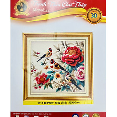 Tranh thêu kín Hoa mẫu đơn 2108, kích thước 50 x 50 cm