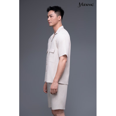 Áo sơ mi nam trắng kem linen ngắn 