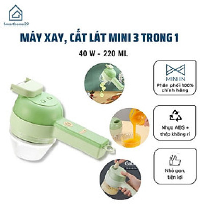 Máy xay mini cầm tay 3 trong 1 (máy xay nghiền tỏi ớt, rau củ, sinh tố;, máy nạo gọt hoa quả; máy cắt sợi, thái lát đồ ăn) dễ dàng vệ sinh - Chính hãng MINIIN (Giao màu ngẫu nhiên)