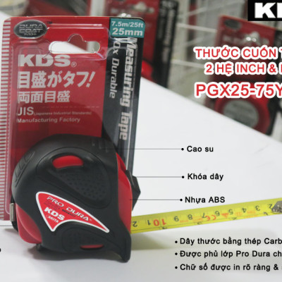 THƯỚC CUỐN THÉP 7.5m KDS PGX25-75YME HỆ INCH VÀ MÉT