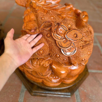 Cóc thiềm thừ phong thủy  gỗ hương đá kt 40×40×30cm chưa +cả đôn xoay