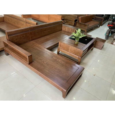 Bàn ghế sofa gỗ tiếp khách kiểu dáng chữ L chân Hươu
