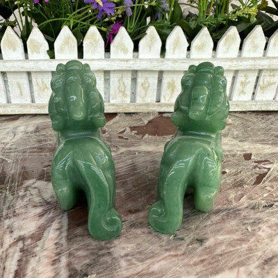 Cặp Tỳ Hưu phong thủy đá thạch anh xanh Aventurine - Dài 10 cm