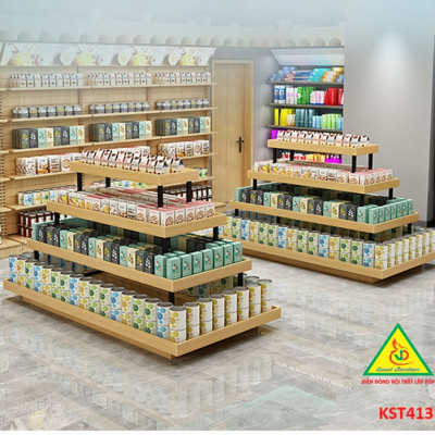 Kệ gỗ trưng bày rau củ quả, kệ trưng bày sản phẩm, hàng hóa KST413 - Nội thất lắp ráp Viễn Đông Adv