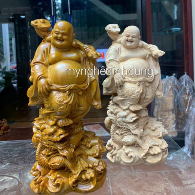 Tượng phật di lặc trấn long bằng gỗ ngọc am thơm nức kt cao 30cm 