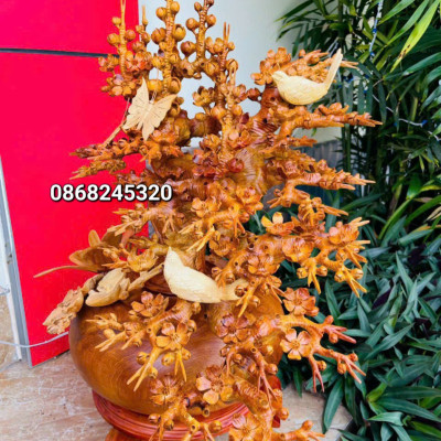 1 bình hoa mai lan phong thủy trang trí phòng khách bằng gỗ hương ta kt cao 72×55×48cm 