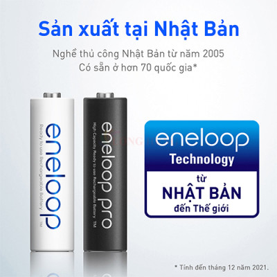 Vỉ Pin sạc Panasonic Eneloop AA 2550mAh BK-3HCCE/4BT (4 viên) - Hàng chính hãng