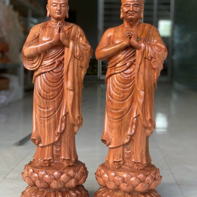 Tượng phật a nan ca diếp bằng gỗ hương đá đẹp long lanh kt cao 60×19×18cm