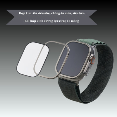 Miếng Dán Cường Lực Màn Hình Viền Nhôm Alu Dành Cho Apple Watch Ultra, Kai.N AluGlass - Hàng Chính Hãng