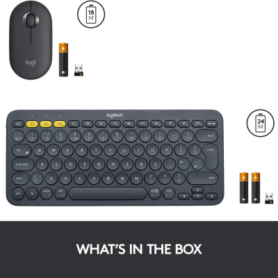 Bộ bàn phím không dây Logitech K380 Xám + Chuột không dây Logitech M350 Xám - Hàng chính hãng