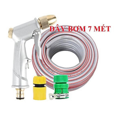 ️ Bộ dây vòi xịt nước rửa xe, tưới cây , tăng áp 3 lần, loại 7m, 10m 206701 đầu đồng, cút,nối vàng