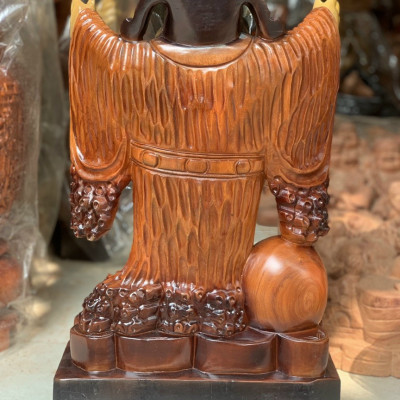 Tượng phật di lặc nghênh hỷ bằng gỗ hương đá tô làm mầu giả cổ kt cao 50cm