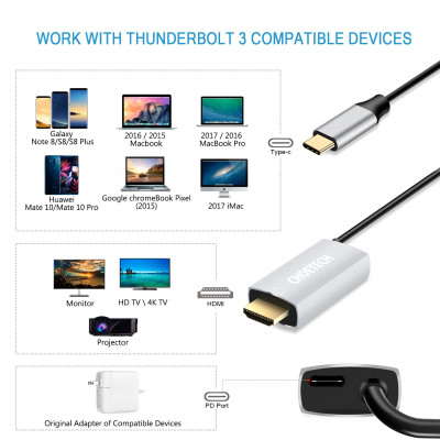 Dây cáp sạc nhanh CHOETECH M180 chia cổng đa năng PD Type-C thành cổng Type-C PD 3.0, cổng HDMI chuẩn 4k dài 180cm cho Macbook Pro / Smartphone - Hàng chính hãng