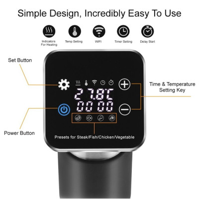 Máy nấu chậm Sous Vide BioloMix SV-9008 màn hình LED điều khiển kết nối qua app điện thoại - Hàng Nhập Khẩu
