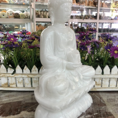 Tượng Phật A Di Đà ngồi đài sen đá cẩm thạch trắng - Cao 30 cm
