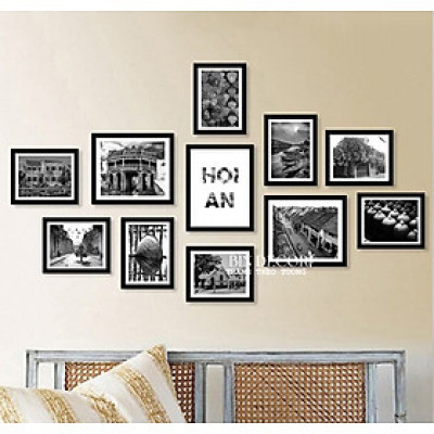 Bộ 11 khung ảnh treo tường hội an trắng đen có khung trang trí decor quán
