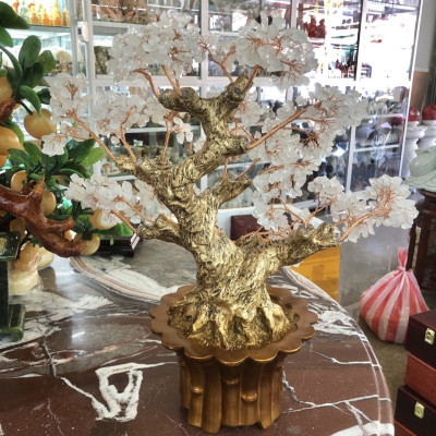 Cây Tài Lộc phong thủy đá thạch anh trắng - Cao 45 cm