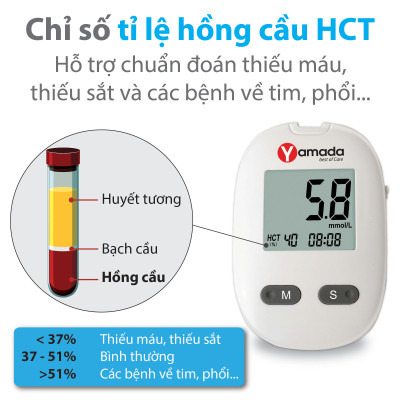Máy đo đường huyết Yamada - Giọng nói tiếng Việt thông minh, đo chỉ số hồng cầu HCT, tặng 10 que thử