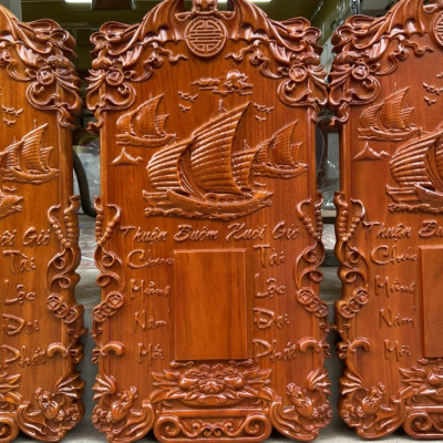 Đốc lịch treo tường trạm khắc thuận buồm xuôi gió kt 37×67×4cm