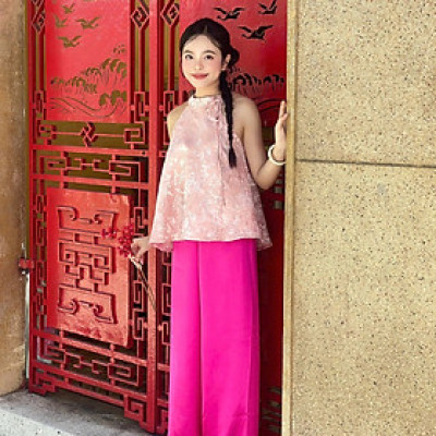 Bộ yếm cách tân vải lụa gấm hoa thiết kế dáng suông cổ yếm Lan Chi Miều Est.2013