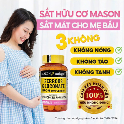 Viên uống sắt cho bà bầu MASON NATURAL Ferrouse Gluconate Mỹ 50 - 100 viên giúp bổ máu tăng sức đề kháng