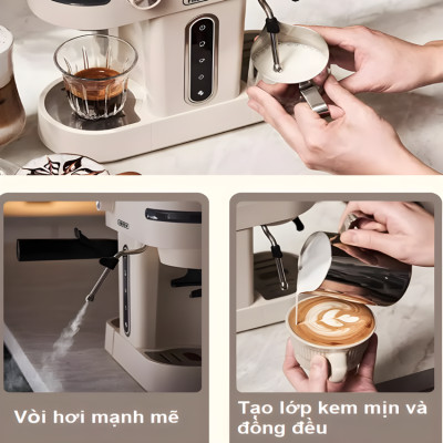Máy pha cà phê bán tự động kiêm xay cà phê 15 chế độ Espresso, Cappuccino, Latte thương hiệu Mỹ cao cấp HiBREW H14 - Hàng Nhập Khẩu