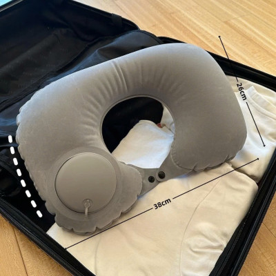 Gối hơi kê cổ bơm tự động, mềm mại, thiết kế hình chữ U giúp giảm đau cổ, có nút cài, phù hợp cho văn phòng và du lịch  Phượt Dã Ngoại Đi Chơi Quà Tặng Nam Nữ
