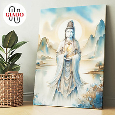 Tranh ảnh thờ treo tường hoặc tranh để bàn mẫu Phật giáo Quan Âm Bồ Tát mây và núi