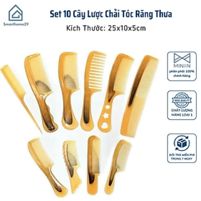 Set 10 Cây Lược Chải Tóc Răng Thưa – Chất Liệu Nhựa PP Cao Cấp, Giúp Gỡ Rối và Tạo Kiểu - HÀNG CHÍNH HÃNG MINIIN