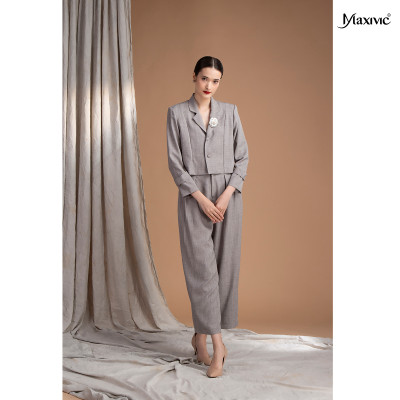 Áo vest nữ lửng xám đỏ cotton xô Maxivic M092318A