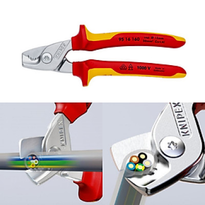 Kìm Cắt KNIPEX StepCut 95 16 160 Cắt Cáp Điện Đồng và Nhôm đến Ø 15 mm (50 mm²) Cách Điện 1000 Volt VDE
